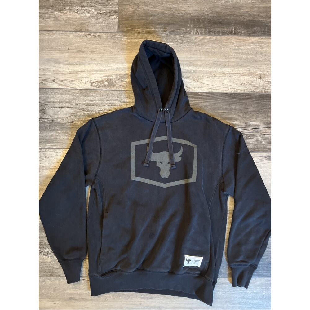 Under Armour Sweatshirt Mens M Black Project Rock Hoodie Pullover Brahma Bull